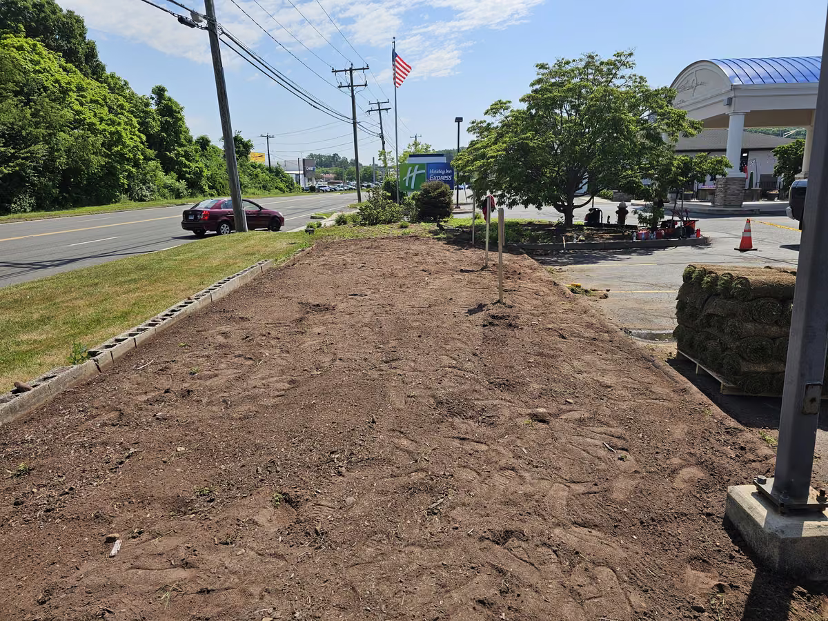 The same bed cleared of weeds and stones, stripped and graded to bare soil
